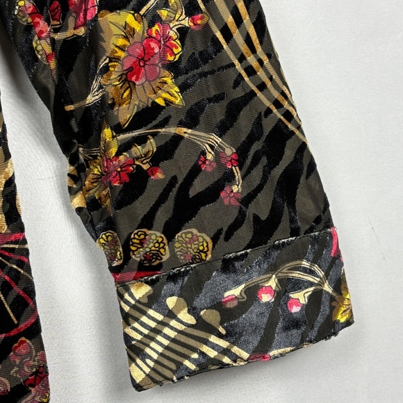 Women's Long Sleeve Velvet Burnout Tunic Top Button Up Sz L Boho Gypsy Caleoas - Picture 3 of 12